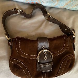 Coach authentic brown suede underarm baguette purse Y2K